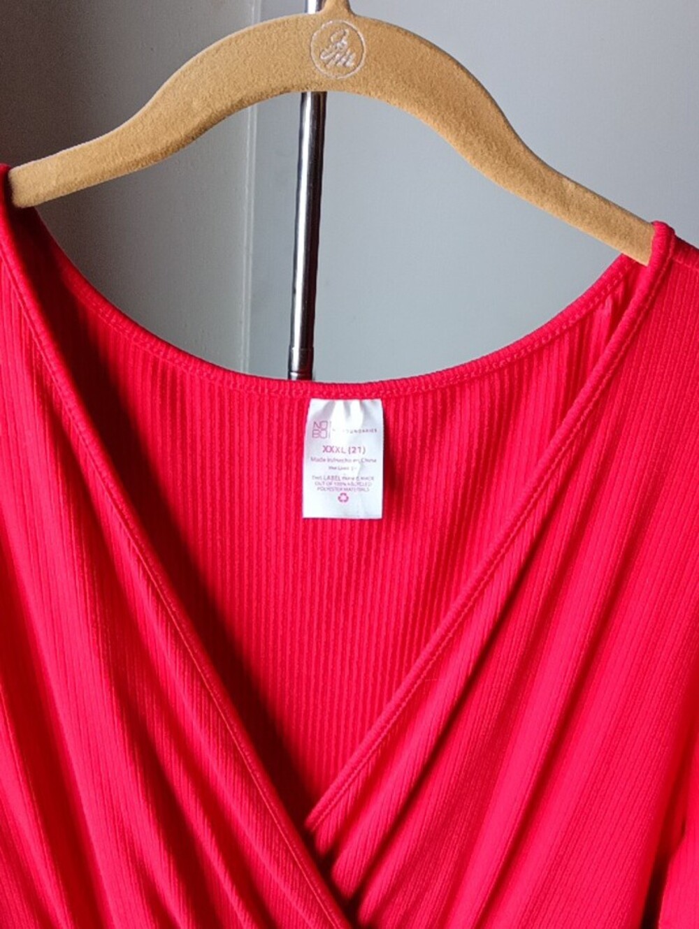 No Boundaries Coral Ribbed Surplice Drawstring Top - Picture 2 of 3